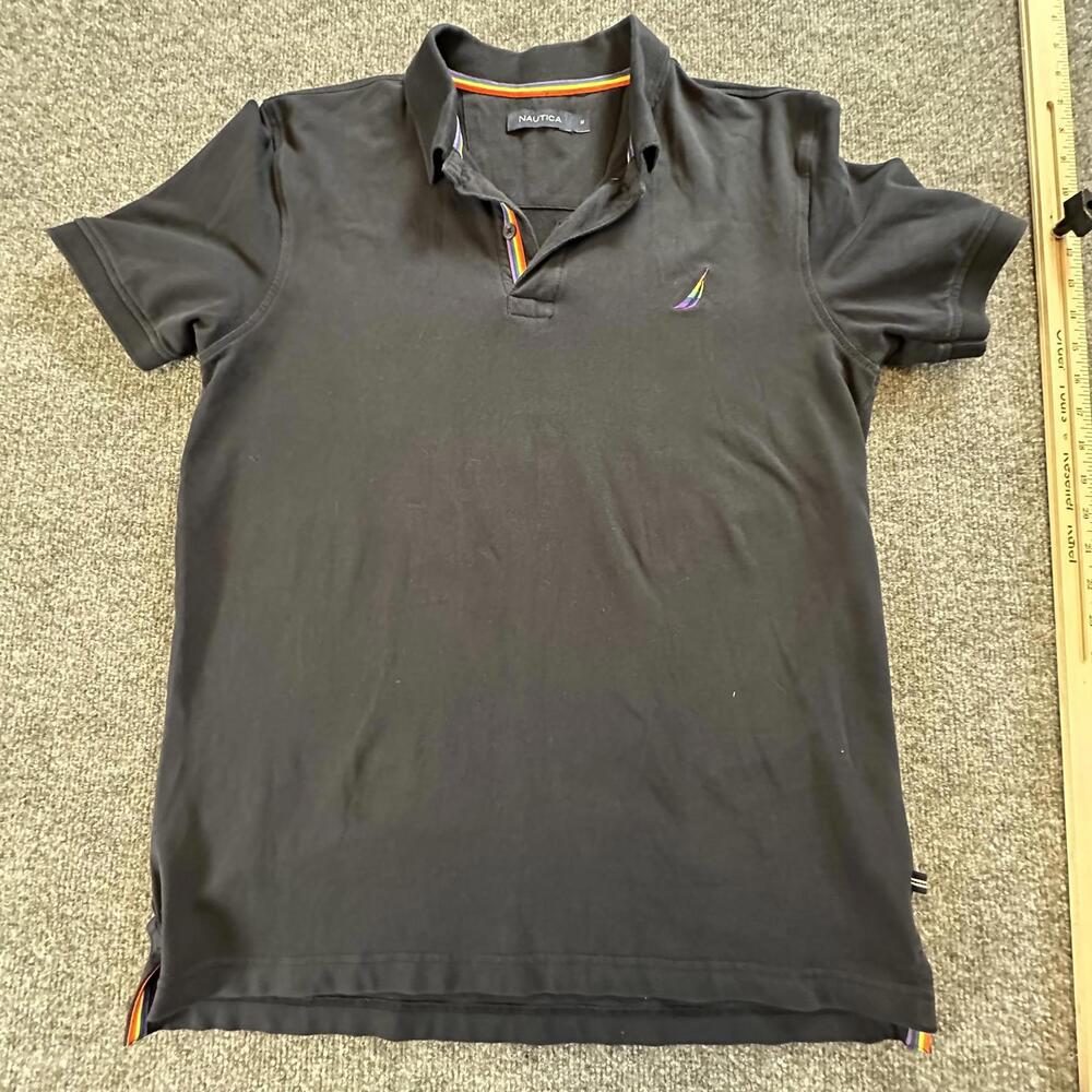 Nautica Mens Polo‎ Shirt Black Rainbow Pride LGBTQ Embroidered Logo Medium 36